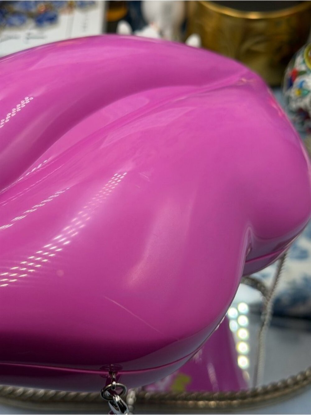 🆕 LULU GUINNESS 🧿 NWOT X ROLLING STONES Iconic Lips Perspex Clutch, Hot Pink - Picture 15 of 15